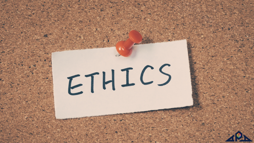 The word ethics on cork board